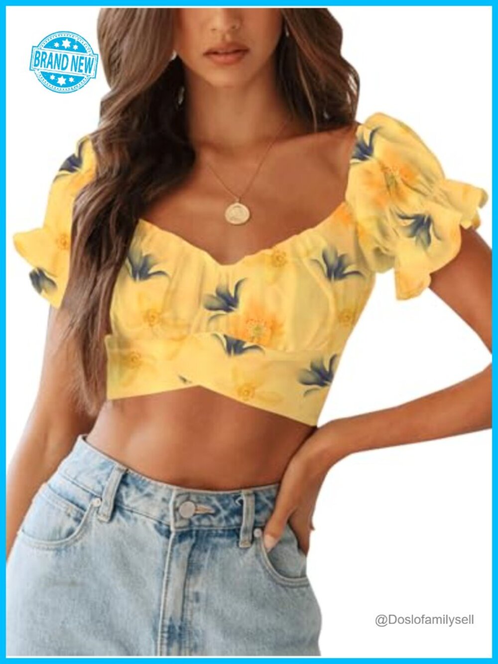 LYANER Puff Short Sleeve Y2K Crop Top Off Shoulder Blouse